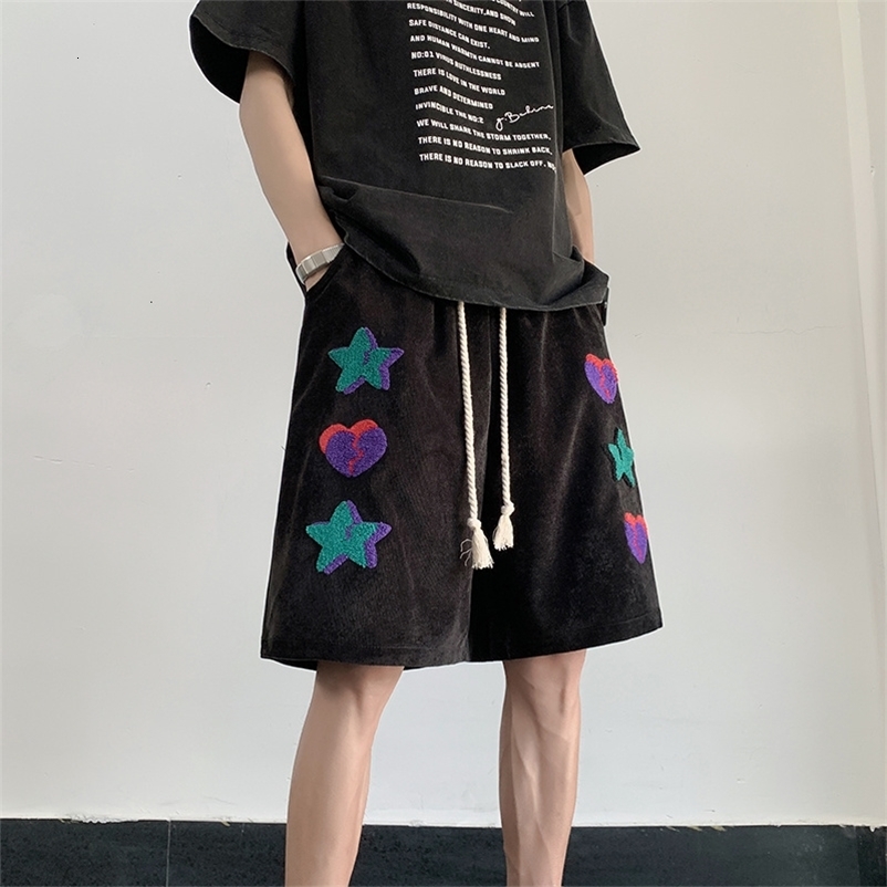 Men's Shorts American High Street Summer Y2k Versatile Shorts Mens Ins Red Heart Print Loose Straight Joggers Short Pants Streetwear 230706