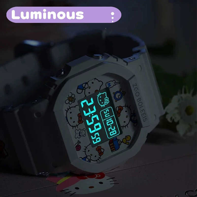 Sanrio Hello Kitty Watch LED Digital Watchs Student Versatile Silicone Watch Childrens Wrist Watch Waterproof Sports Kids Clock L250925