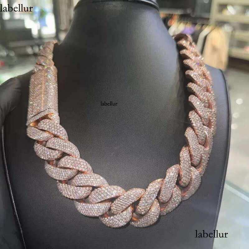 Yu Ying Custom Heavy 20mm 22mm Men Full Iced Out Moissanite Rose Gold Sier Cuban Link Chain Necklace Hip Hop Jewelry 1e