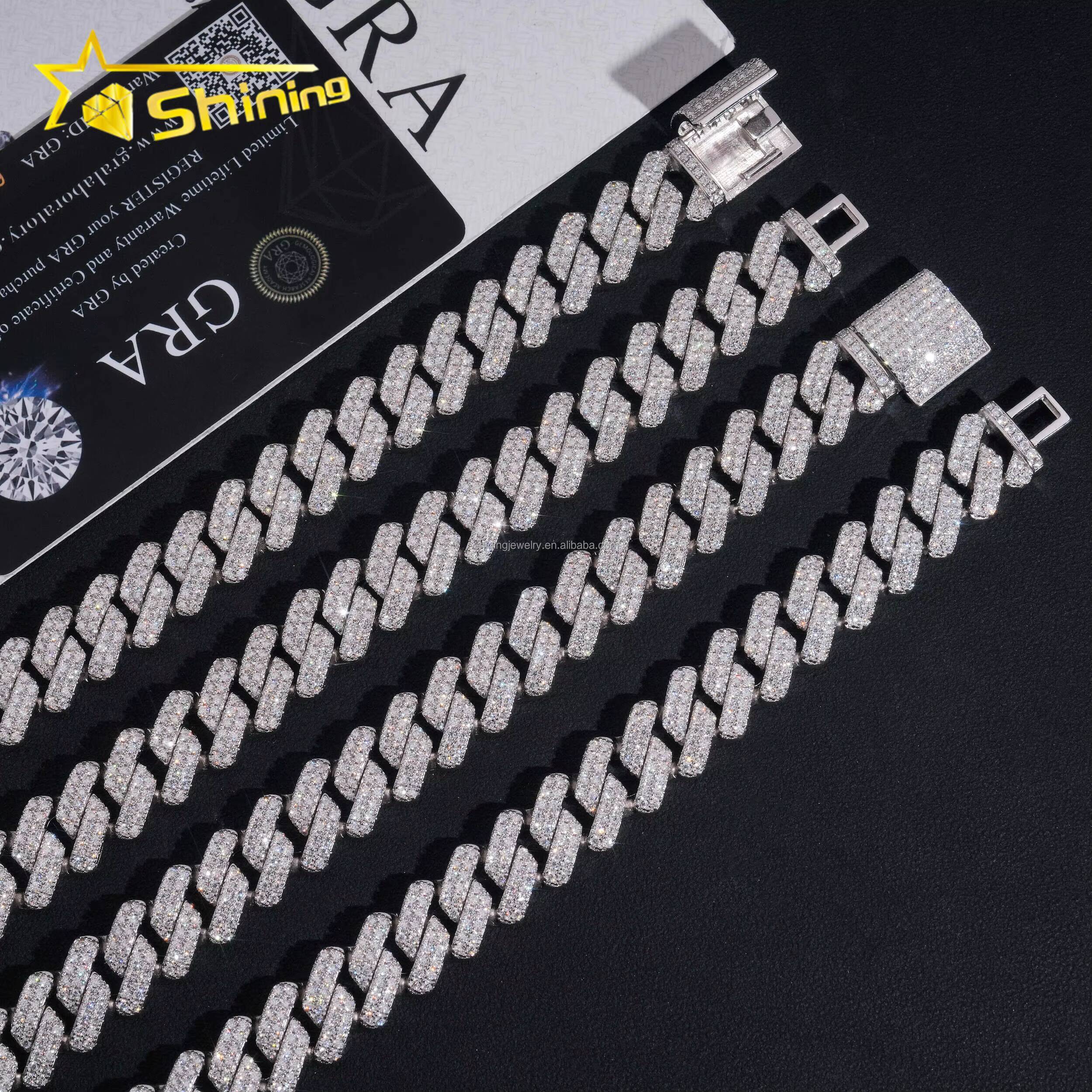 Buss Down Rapper Fire Jewelry Hot Selling GRA Certificate 14mm 2Rows Iced Out Moissanite S925 Hip Hop Miami Cuban Link Chain Man