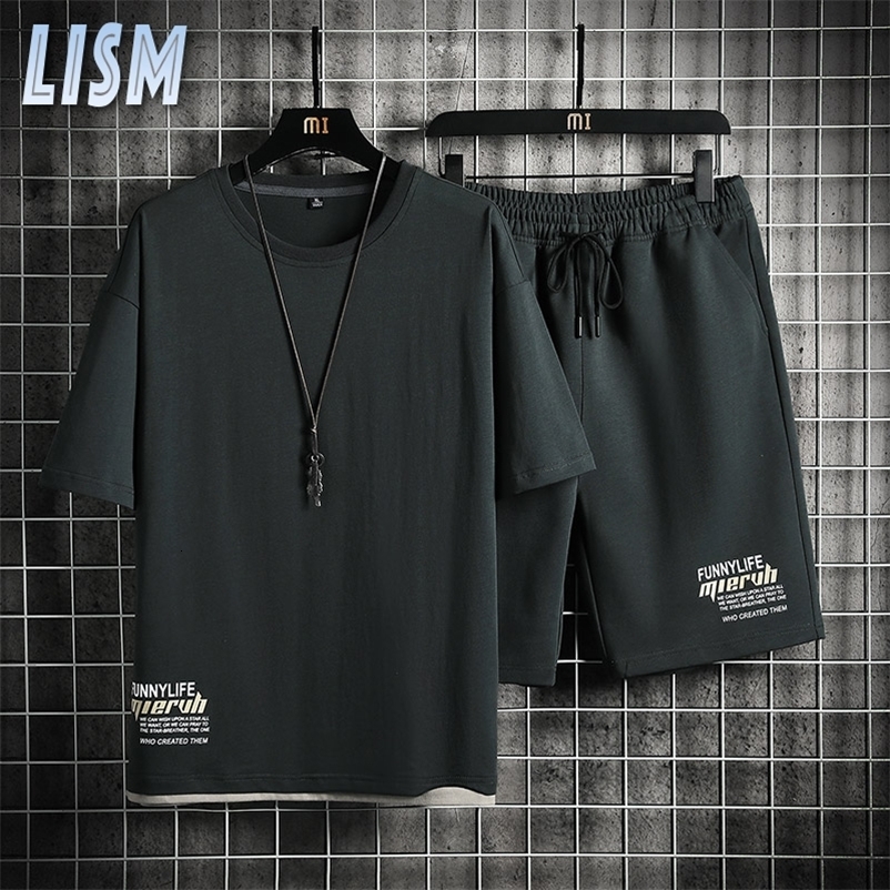Men's Tracksuits LISM Summer Mens Sets O-neck Casual Tracksuit Tshirt Shorts Suit Patchwork Shorts Sets Loose Jogger Sportwear Two-piece Clothing