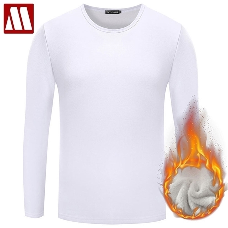 Men Casual Cotton T shirt Fashion Slim Fit Thermal Underwear Long Sleeve Solid T-Shirts Mens Winter Fleece T-shirt Male Tee 210329