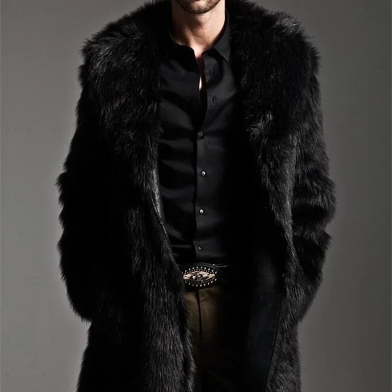 Autumn and Winter Mens Faux Fur Large Lapel Fur Long Mens Faux Fur Jacket fashion thicken Mens Overcoat Mens Clothing 240911