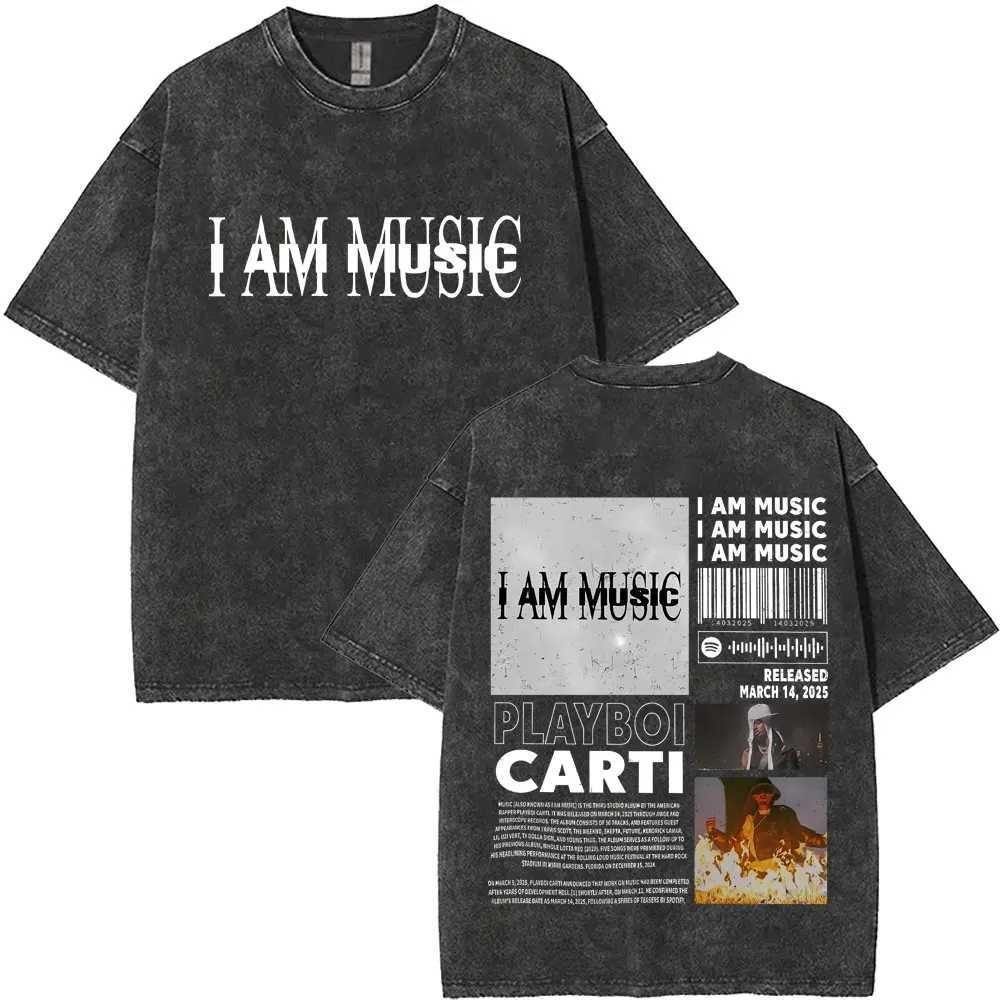 1Vintage Washed Carti I AM MUSIC 2025 Album Merch Tshirt Men Women Hip Hop Fashion Oversized Tshirts Opium Rap T Shirts9 D250925