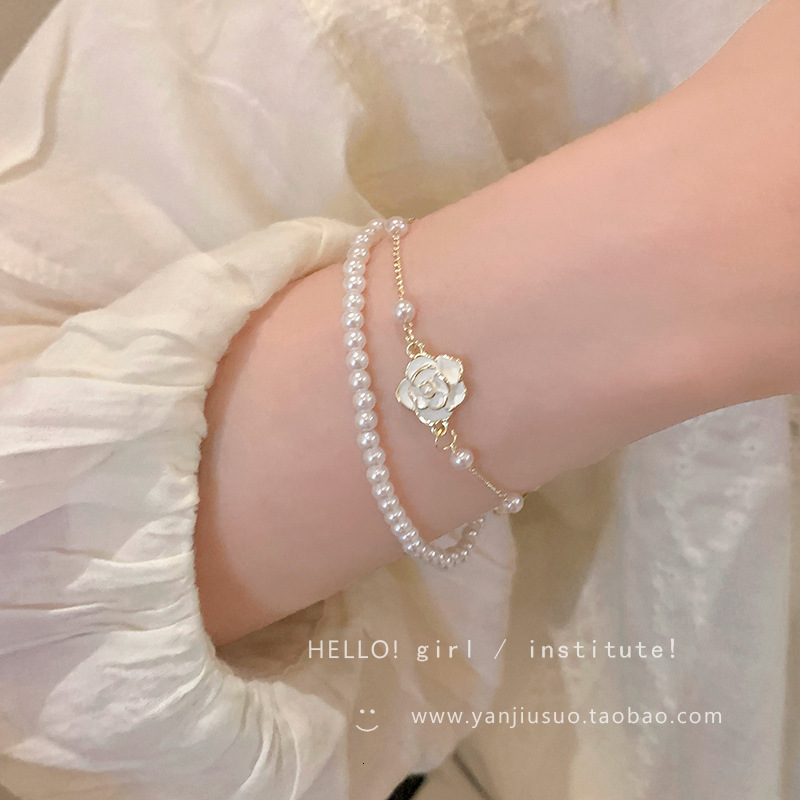 bracelets designer bracelet camellia pearl for women new niche exquisite accessories minimalist style double layer stacking bracelet designer women br