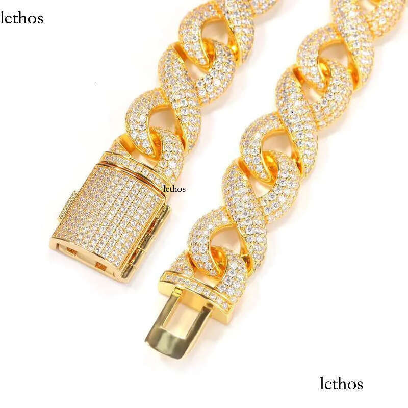 DHCollections Hip Hop 15mm Iced Out Cuban Link Chain Necklace 16-24 Inch Gold Sier Plated Brass Bling Zircon Jewellery for Streetwear Style 97