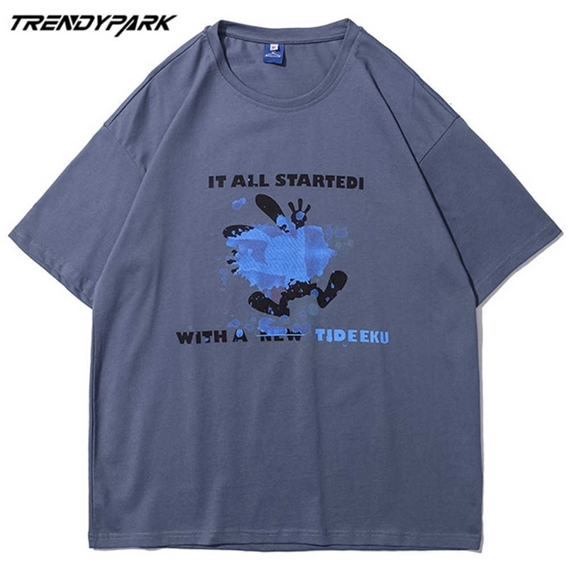 Men's T-shirt Summer Short Sleeve Cartoon Rabbit Print Hip Hop Oversized Cotton Casual Harajuku Streetwear Top Tshirts Clothing 210601