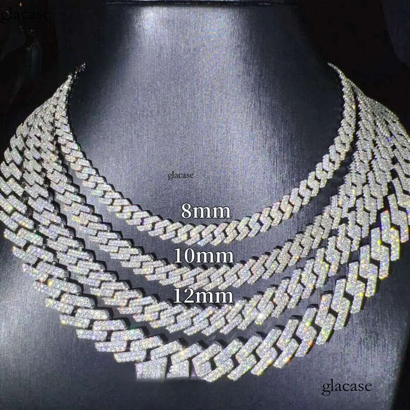 Iced out vvs 2 rows miami gold necklace sterg sier dia moissanite cuban k chain