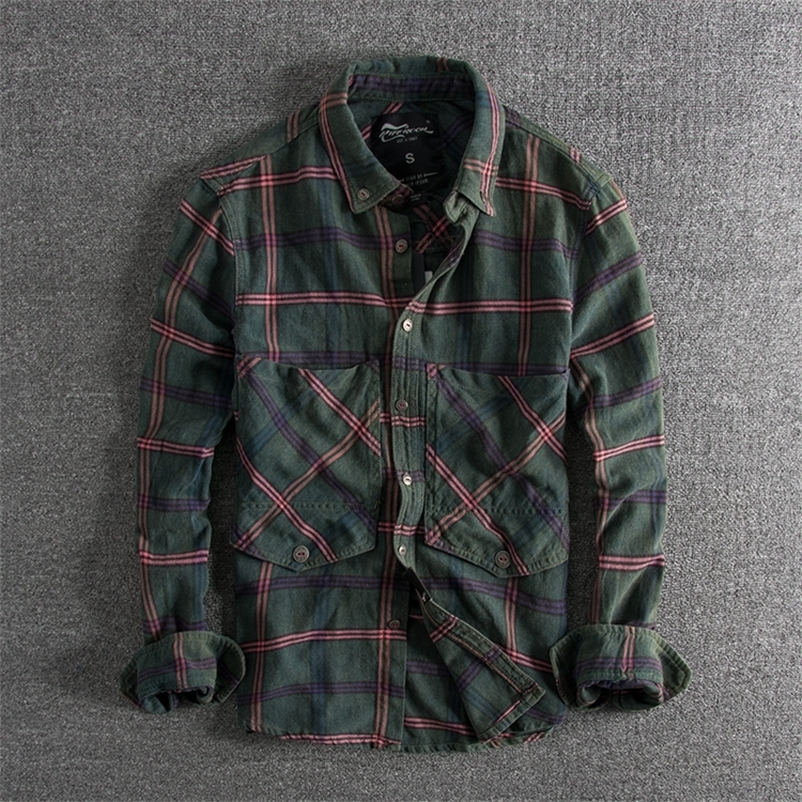 Men's Casual Shirts Autumn Winter Europe America Simple Fashion Plaid Youth Long-Sleeve Blouse Washed Oxford Cloth Business Fashion Men's Sh