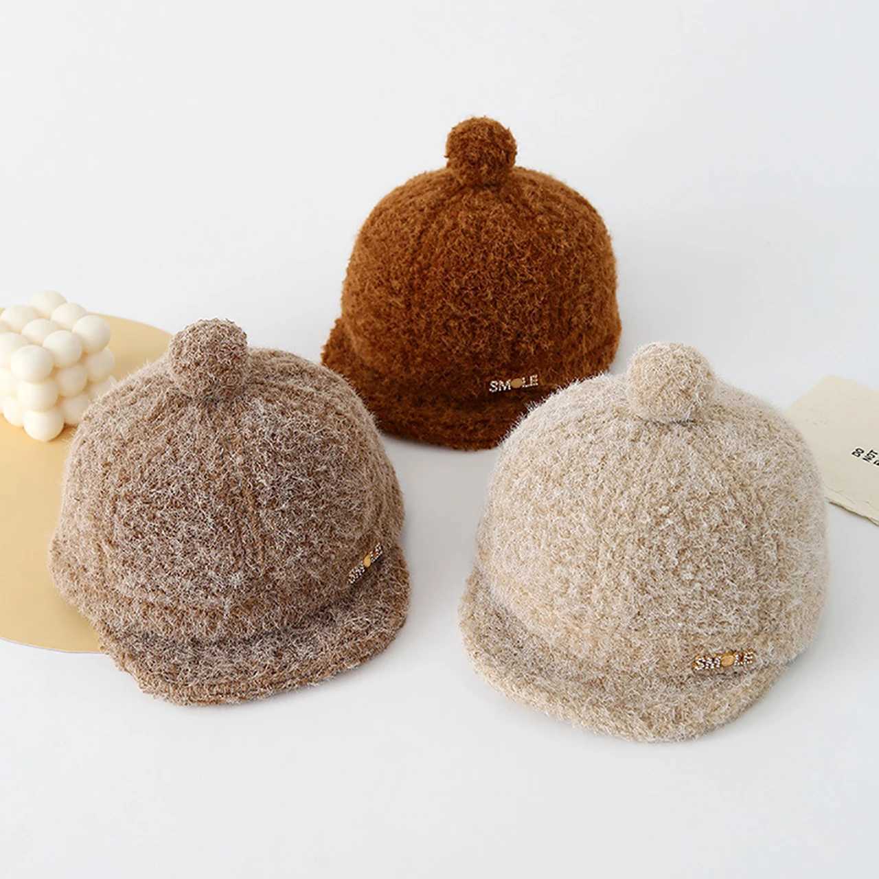 Cute Baby Felt Baseball Cap Autumn Winter Children Duck Tongue Hat Pompom Infant Plush Peaked Caps 612Month Boys Girls Visors L2509250521