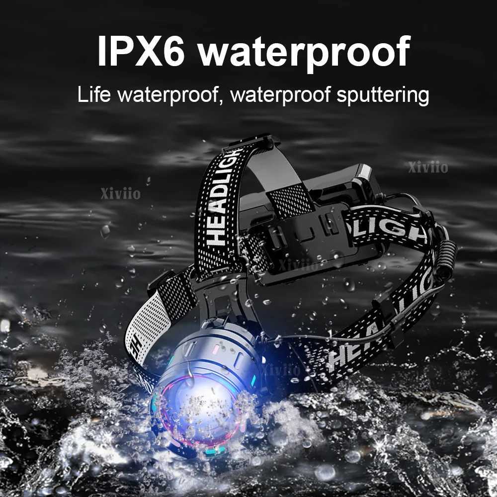 900000LM High Bright LED Headlamp Powerful Head Flashlight Rechargeable Headlight Outdoor Zoomable Head Lamp for Fishing Camping J250925