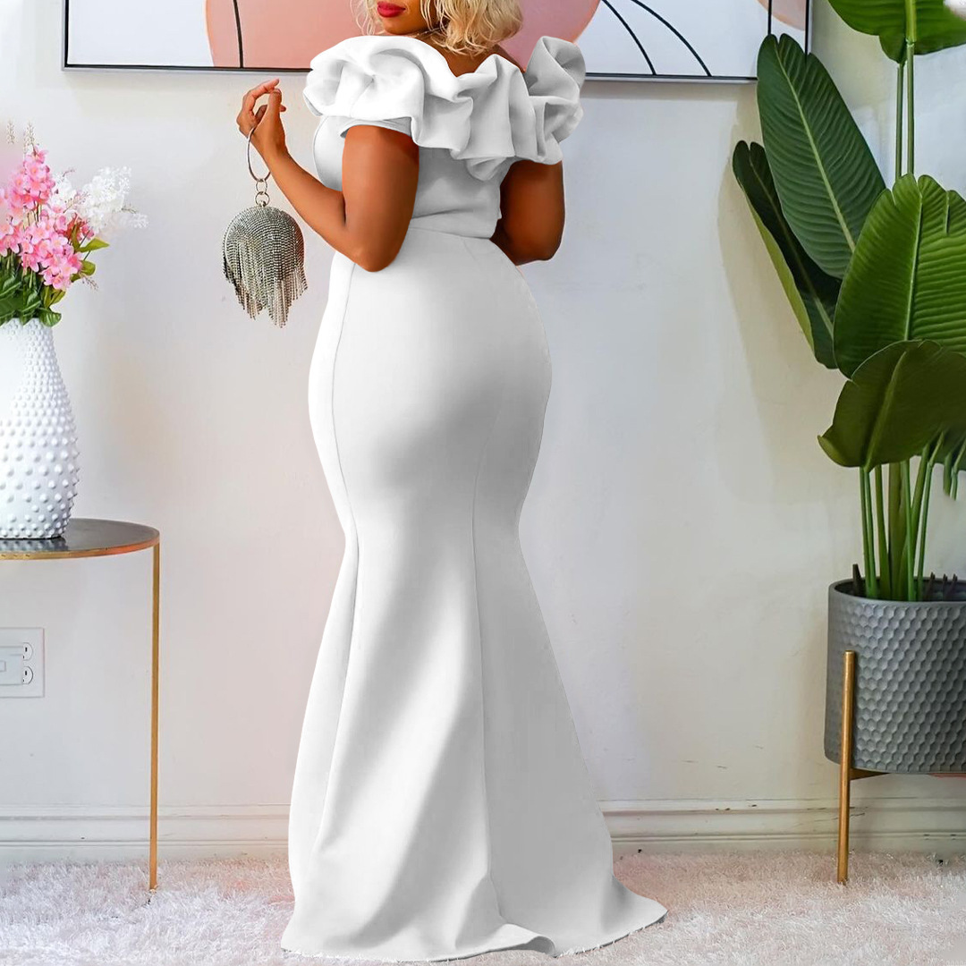 D3192 Women's Fashion 2023 New Solid Color Mermaid with Ruffled Hem Slim Fit Evening Gown Long Dress