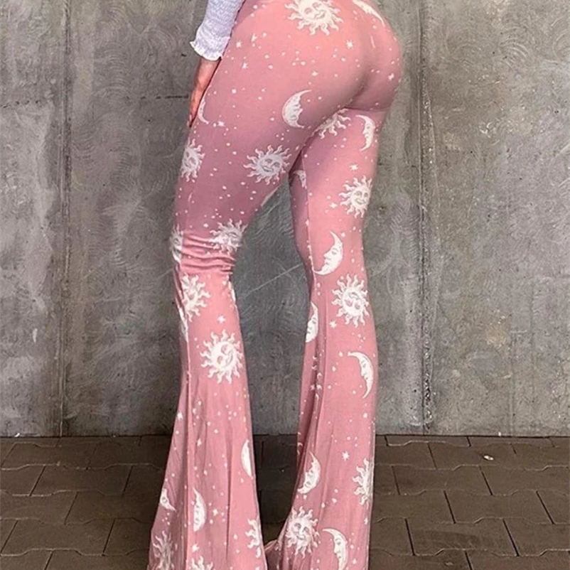 Casual Abstract Print Micro Flare Streetwear Women Low Waisted Patchwork Long Sweatpants Women Summer Fashion Pink Slim Y2k Pant 240530