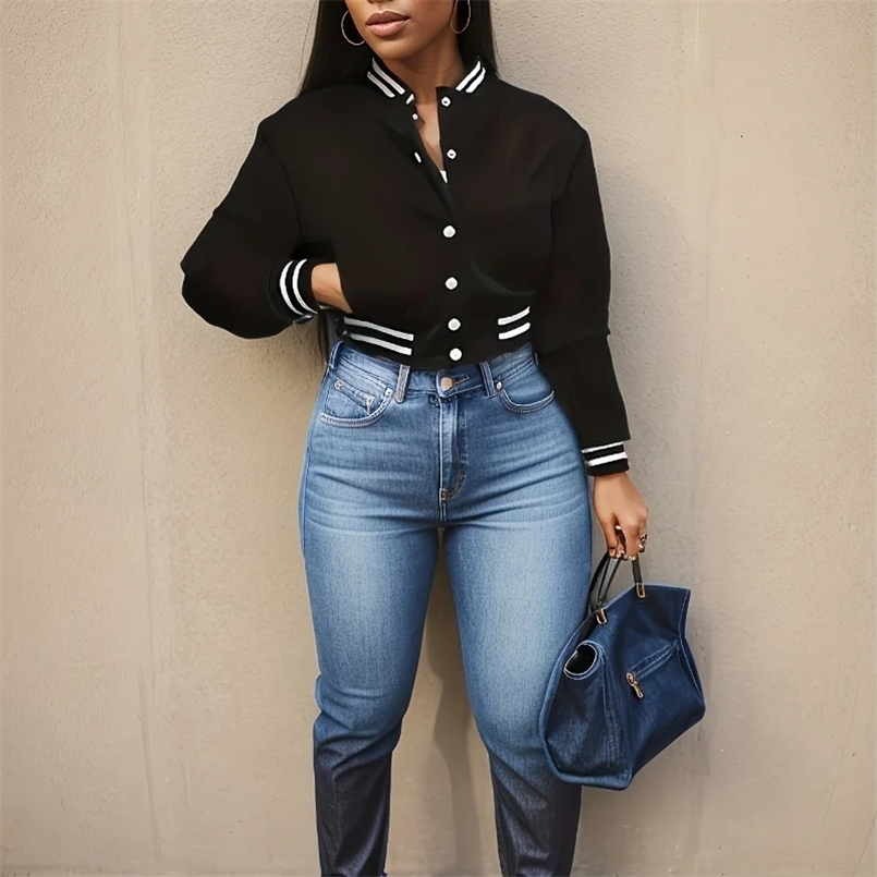 Spring and Autumn European and N Womens Pure Color Jacket Single-breasted Baseball Jacket 241205