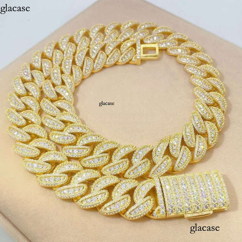 New Arrival Designer Bracelet 20mm Full Set Mosonite S Sier Cuban k Chain Trendy Brand Necklace Accessories for Men Women Hip Hop Pass Dia Tester Gift