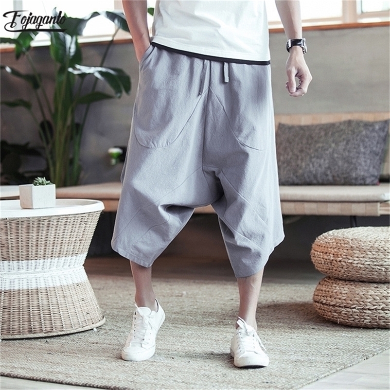 Fojaganto Streetwear Fashion Solid Color Pants Men Loose Harem Pants Ankle Length Trousers Cropped Trousers Sweatpants LJ201221