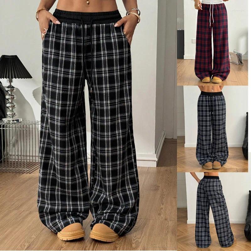Women's Pants Casual Plaid Baggy For Woman 2025 Autumn Wide High Waist Trousers Female Clothing Z260314
