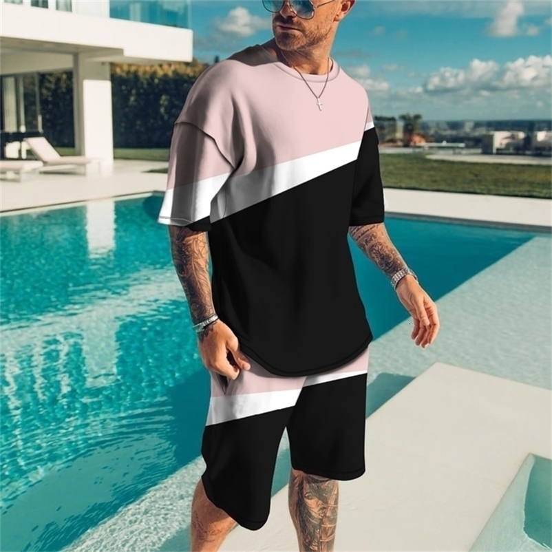 Men's Tracksuits Spring And Summer Men T-shirt Suit 3d Printing Sportswear Fashion O-neck Lining Beach Pants 2 Piece Tracksuit 221006