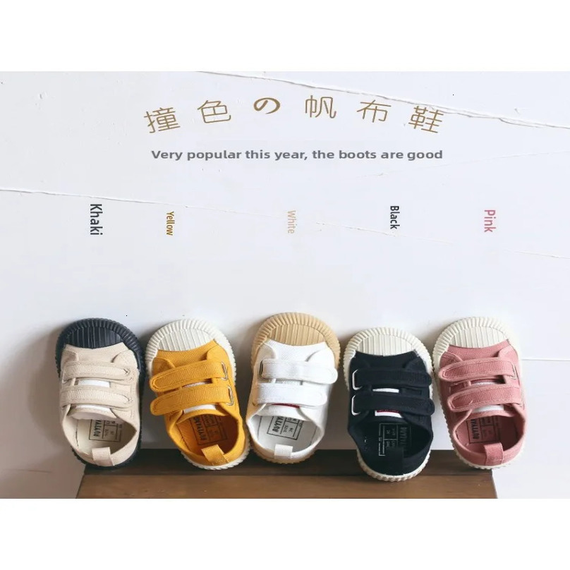 Kids Canvas Shoes for Boys and Girls Spring Autumn Hook and Loop Shoes Soft Bottom Breathable students Biscuit Shoes Childrens 250613