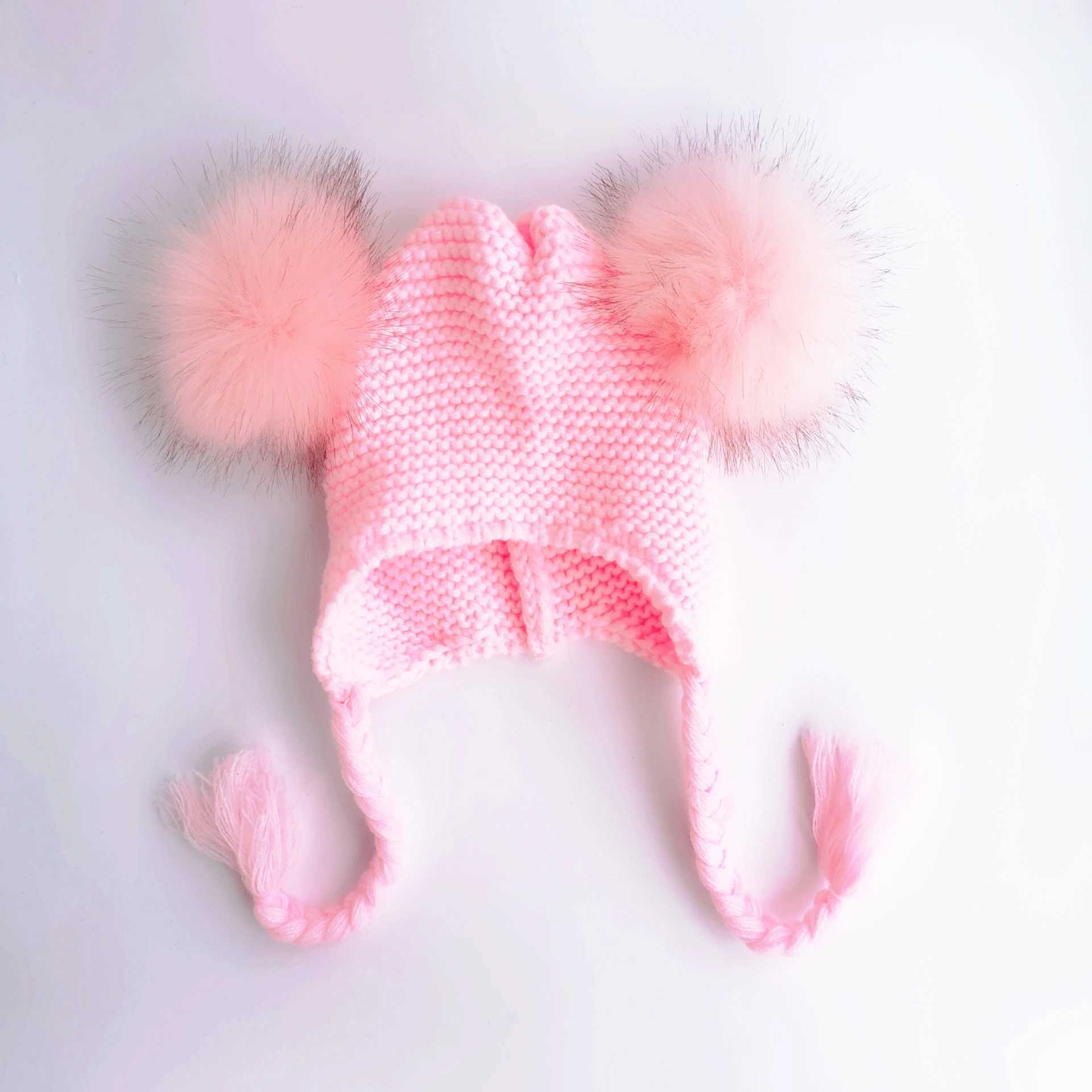 6 months3 years Baby Winter Earmuffs Earflap Hat Knitted Pompom Plush Cotton Baby Warm Hat Cute Girls Boys Winter Hat L250925M2M6