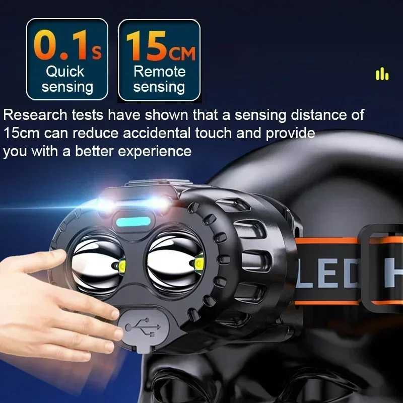 Rechargeable Sensor Led Headlamp Life Waterproof Emergency Head Flashlight Headlights For Outdoor Fishing Camping Hiking J250925
