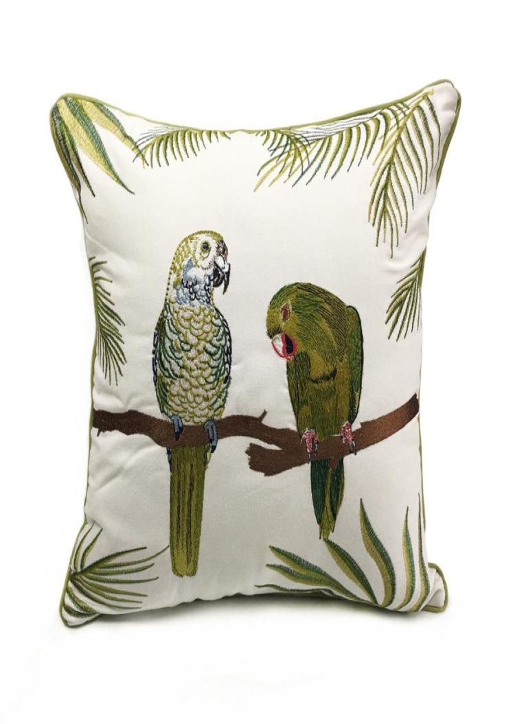 Deluxe Embroidery Parrots Plant Designer Pillow Cover Sofa Cushion Cover Canvas Home Bedding Decorative Pillowcase 18x18quot Sel7548570