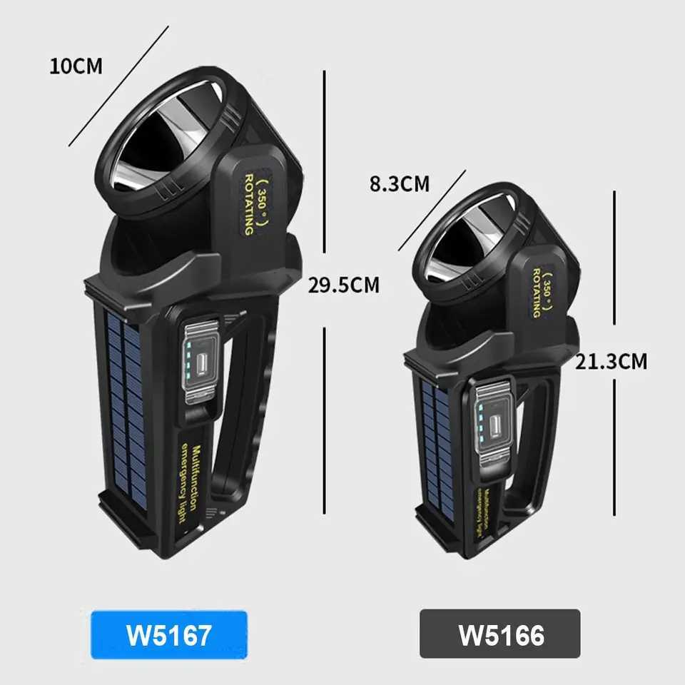 Solar Rechargeable Led Flashlight Lights Waterproof Light Torch Super Bright Work Powerful Searchlight Handheld Bright Spotlight J250925