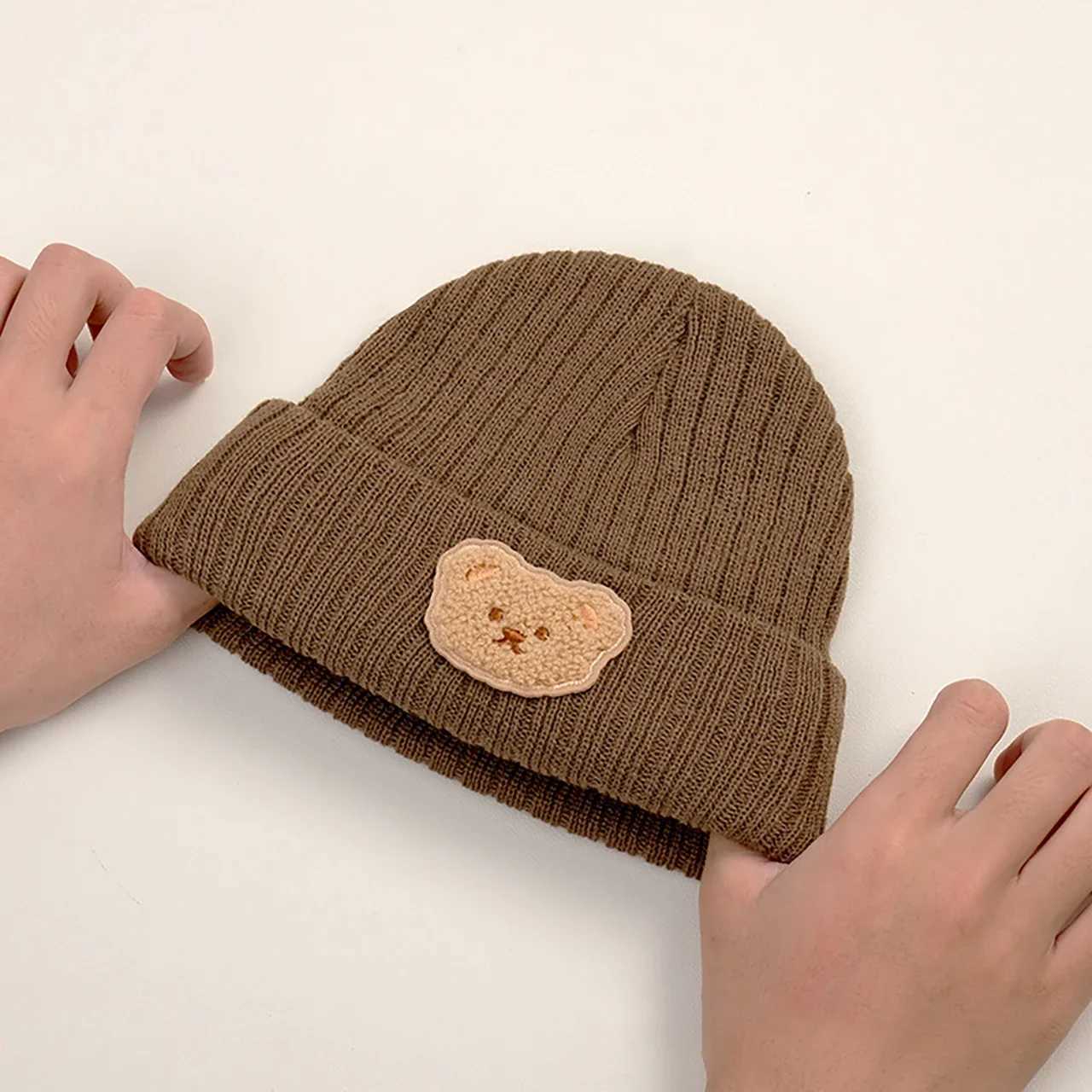Korean Bear Baby Beanie Cap Winter Infant Warm Knitted Hat Cartoon Kids Pullover Hats Toddler Boy Girl Bonnet L250925NBDX