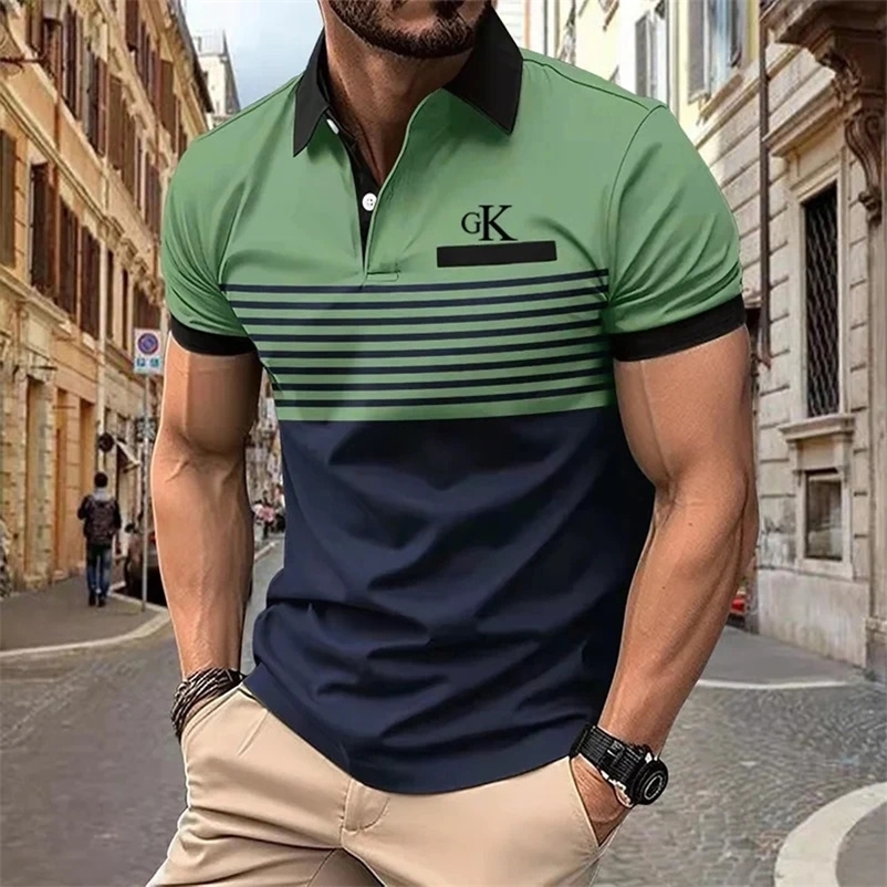 Business Leisure Summer Mens Polo Shirt Short Sleeve Top Pattern Printed Button T-Shirt Fashion Polo Shirt Clothing 240229