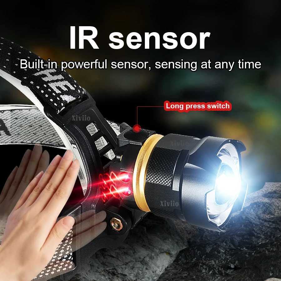 Super Bright Headlamp Sensor LED Headlight Most Powerful Long Range Head Flashlight Work Light USB Rechargeable Fishing Lantern J250925