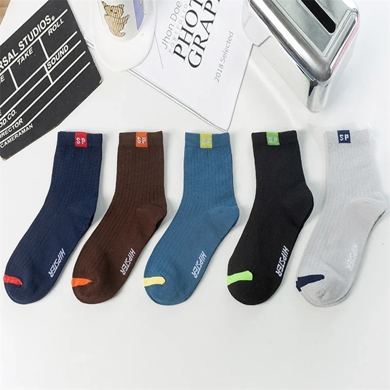 Cotton Men Socks Breathable Casual Sock Solid Color Striped Spring Summer Thin Sweat-absorbing Sports Tube Man Socks Letters SP 240703