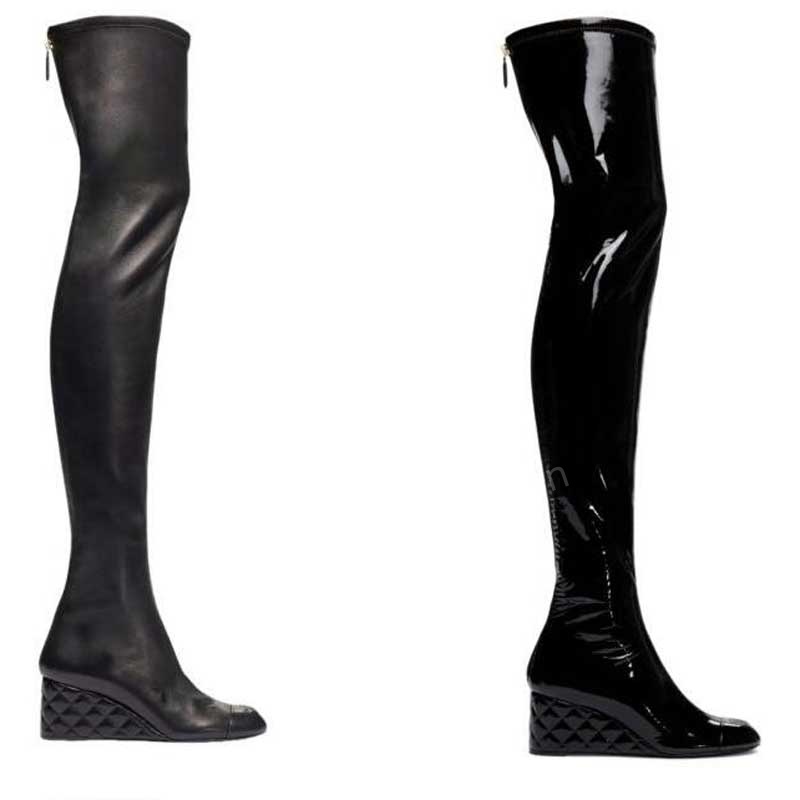 designer boots wedge heel thigh high boots womens elastic boots over the knee autumn boot round toe fashion high heels long boot genuine leather shoes back zippers