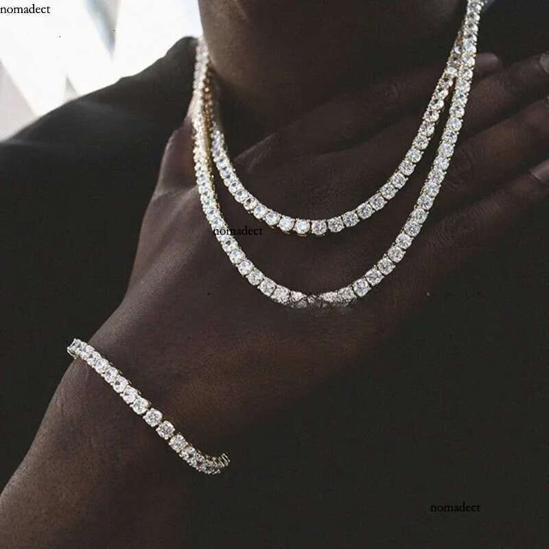 Hip Hop Moissanite Dia Tennis Bracelet Sier Cuba Chain VVS Jewelry Men Ice Out Necklace 4a