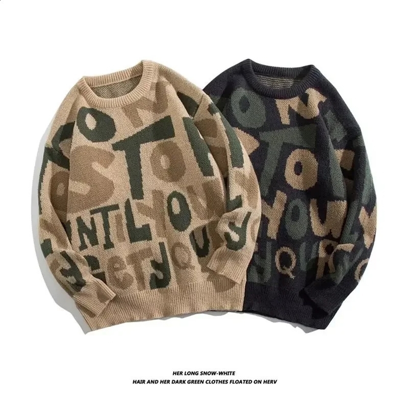Vintage Letter Mens Sweater Autumn Korean Casual Black Top Womens O-Neck Large Fashion Sweetwear Mens Sweater 240911