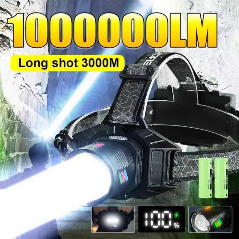 1000000LM Most Powerful LED Headlight Long Shot 3000M Headlamp Super Bright Head Light 18650 Outdoor Camping Hiking Head Lantern J2509251