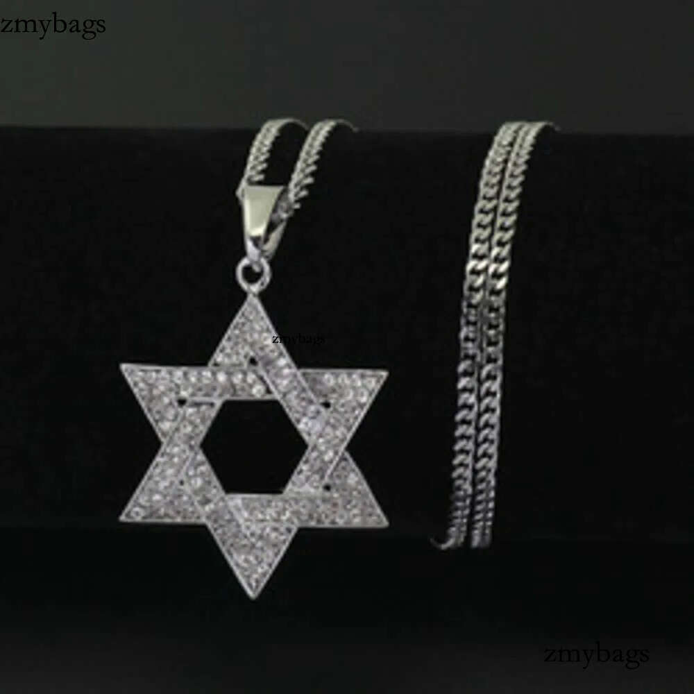 cuban Moissanite pendant necklace pass GRA certified Rhinestone Star of David Pendant Necklace Hip Hop Jewelry sier