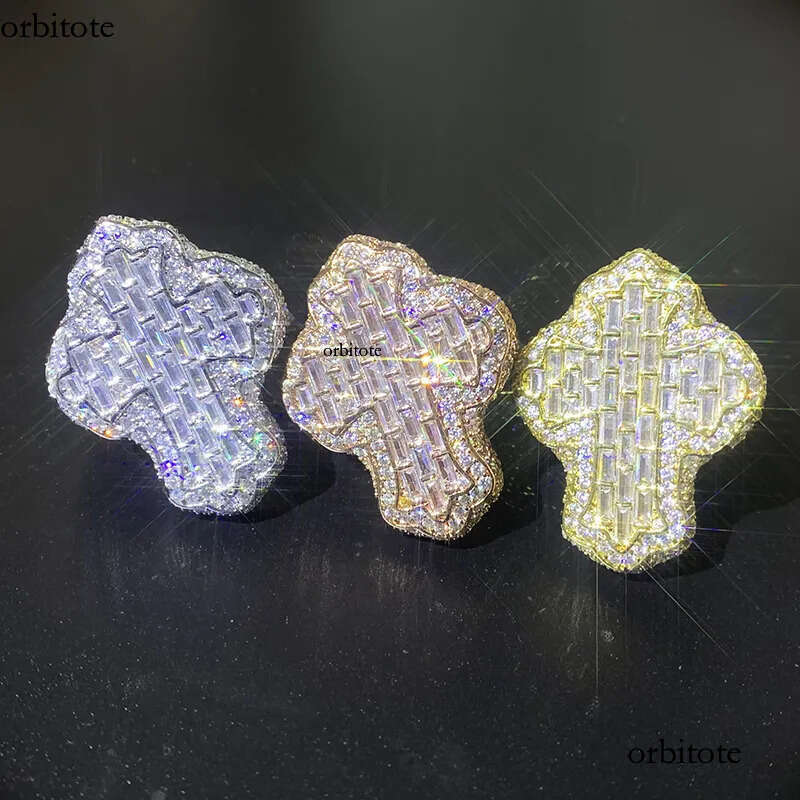 Hip Hop Square T Zircon Cross Copper Real Gold Plated Finger Ring Jewelry Gift