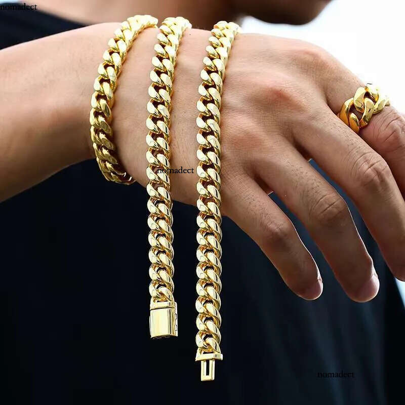 Cheapest Price 10mm Rapper Jewelry Stainless Steel Necklace Hip Hop Gold Plated Miami Cuban Link Chain 1a