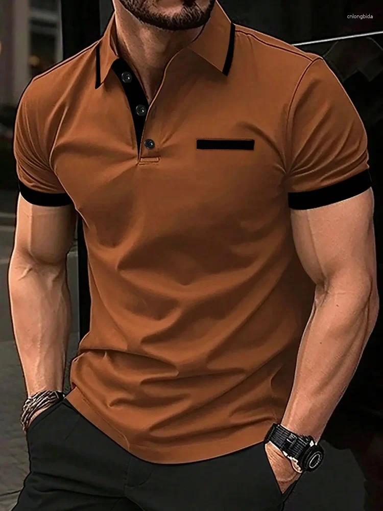 Men's Polos Polo Shirt Fashion Business Casual Crew Neck Short Sleeve Formal Stripes Patchwork Summer Black T Clothing