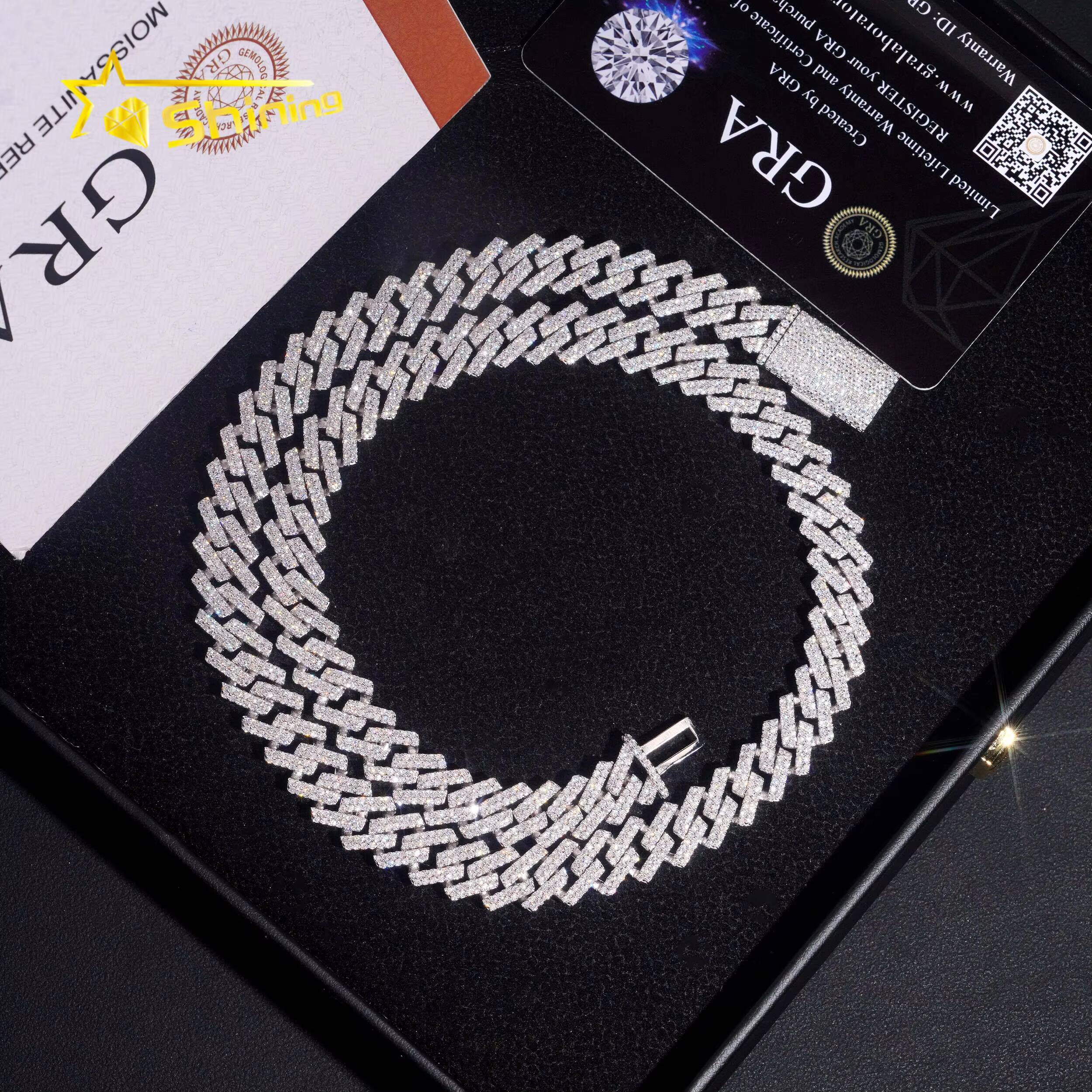 Hot Sale Moissanite 10mm Necklace Fine Jewelry VVS Iced Out Moissanite Pass Diamond Test 925Silver Hip Hop Cuban Link Chain