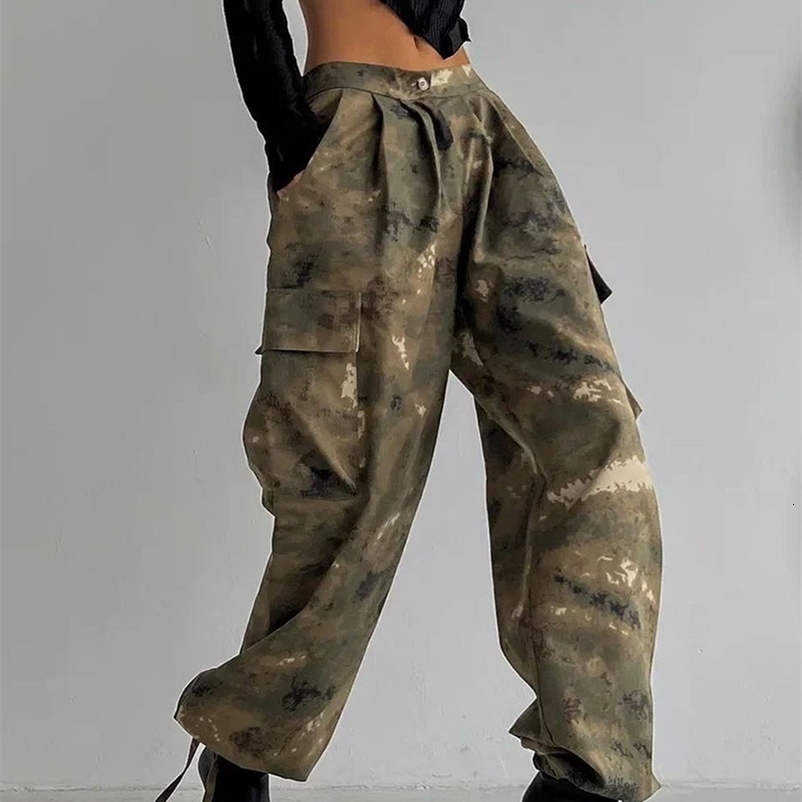 Women's Pants Capris Clacive Vintage Loose Camouflage Print Women'S Pants Fashion Low Waist Cargo Pants Streetwear Pockets Trousers Female C