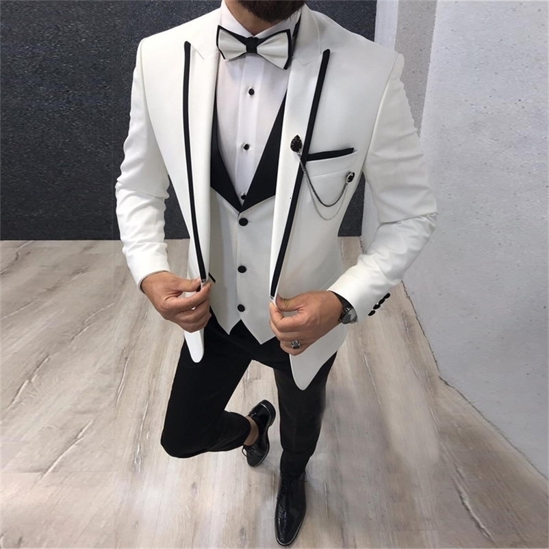 Men's Suits Blazers Men Suits 3 Pieces Slim Fit Casual Business Groomsmen Grey Green Ivory Lapel Tuxedos for Formal WeddingBlazerPantsVest 220909