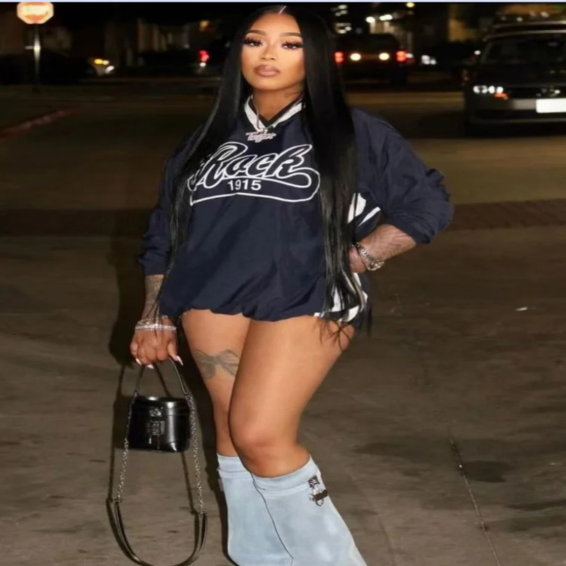 Joskaa Letter Print Oversized Sweatshirt Women Casual VNeck Long Sleeve Drawstring Loose Tops Spring Harajuku Streetwear 240806