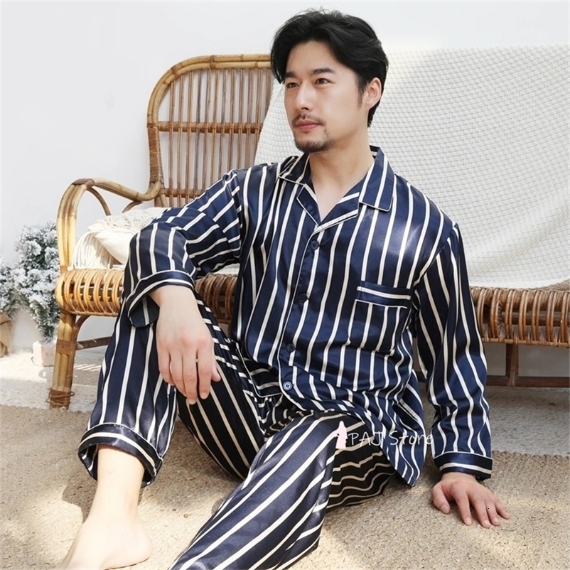 Men's Sleepwear Home Clothes for Men Big Size 3XL 5XL 7XL 8X Men Summer Silk Pajama Trousers for Men Spring Stripe Men Nightwear Oversize 230317