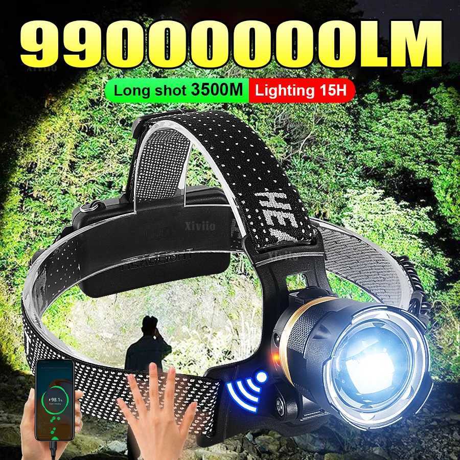 Super Bright Headlamp Sensor LED Headlight Most Powerful Long Range Head Flashlight Work Light USB Rechargeable Fishing Lantern J250925