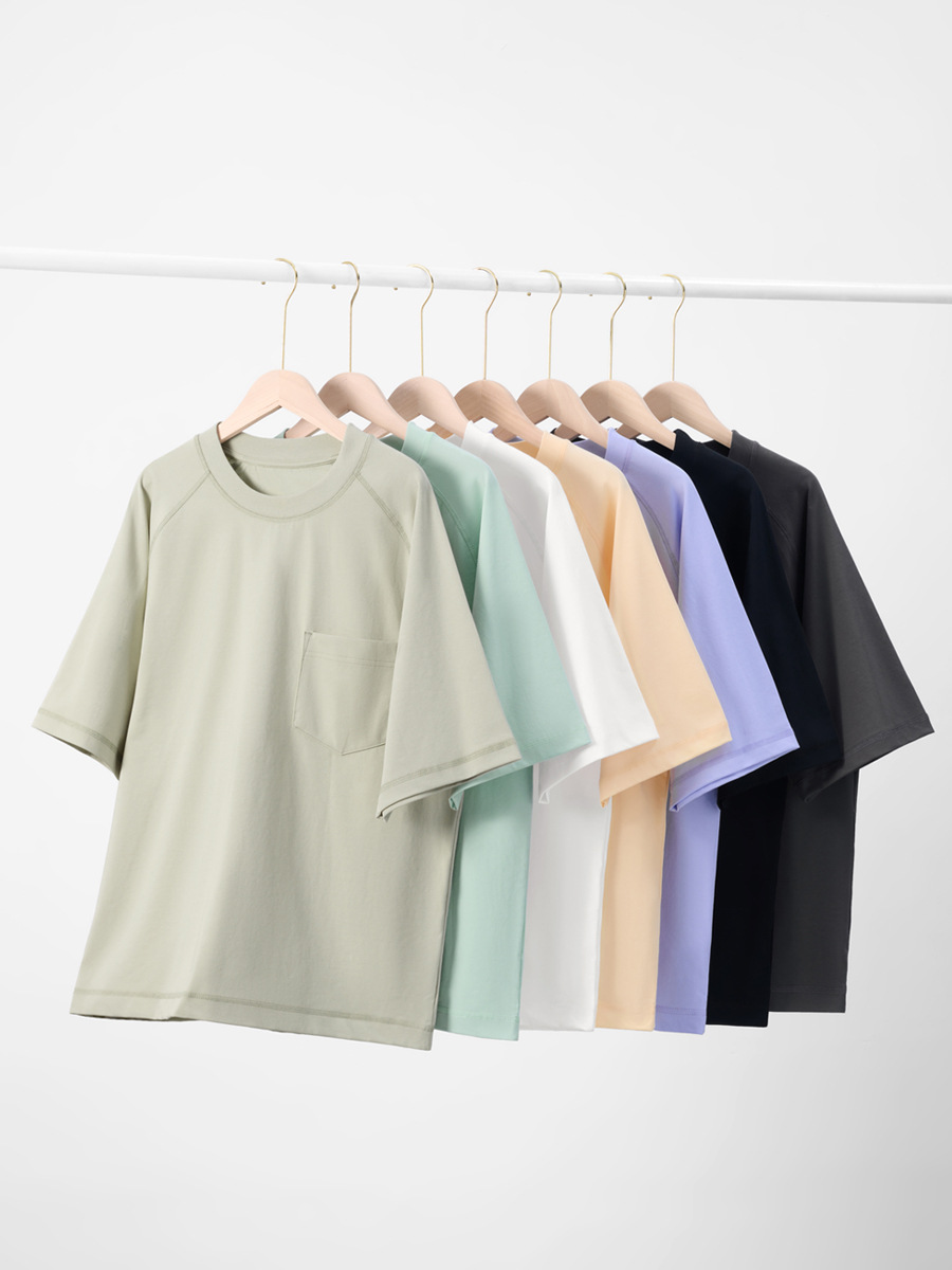 New Arrival Men's Streetwear T-Shirt - Cooling Fabric, Raglan Sleeve, Crew Neck with Pocket, Oversized Short-Sleeve Top -67C