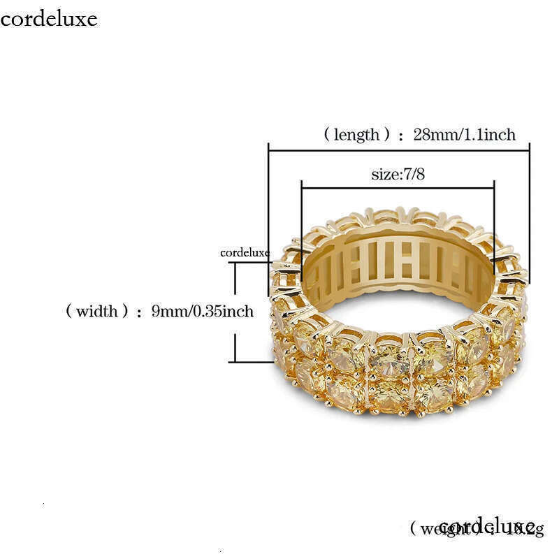 Design Color Mens Ring Micro Pave 2 Row Chain Big 3A Gold Zircon Shiny Hip Hop Finger Rings For Men Women Jewelry 74