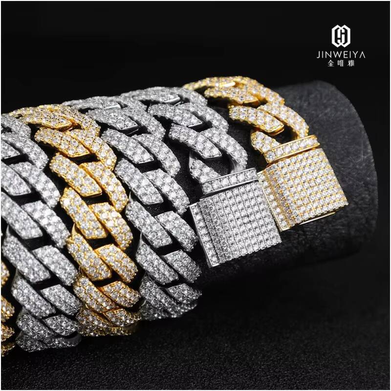 Hip Hop 16mm VVS Moissanite Iced Out Diamond 925 Sterling Silver Men Necklace Gold Chain Miami Cuban Link Chain