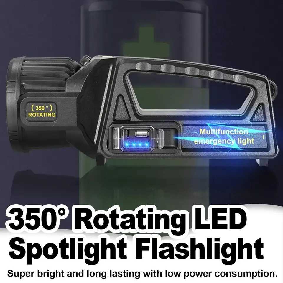 Solar Rechargeable Led Flashlight Lights Waterproof Light Torch Super Bright Work Powerful Searchlight Handheld Bright Spotlight J250925