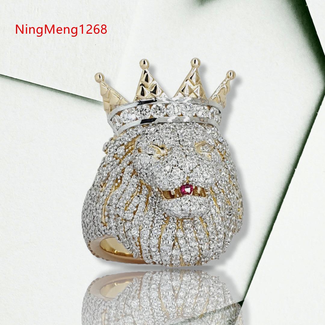 Mens Hip Hop Lion Head Pendant Fully Iced Out 925 Sterling Silver Moissanite Diamond Ring VVS Clarity Ring Hip Hop Jewelry